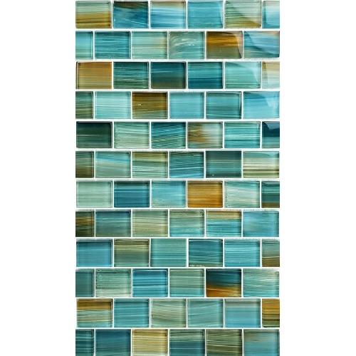 Artistry in Mosaics LLC; GW82348T5 Watercolors Collection Tile; Aqua Blend Design; 1 Inch x 2 Inch; 8mm Thick; 12 Inch x 12 Inch Sheet; Glass; 1 sq-ft/Sheet