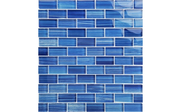 Artistry in Mosaics LLC; GW82348B11 Watercolors Collection Tile; Caribbean Blue Blend Design; 1 Inch x 2 Inch; 8mm Thick; 12 Inch x 12 Inch Sheet; Glass; 1 sq-ft/Sheet