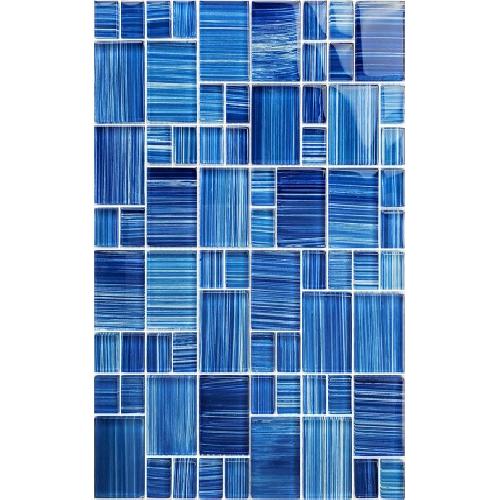 Artistry in Mosaics LLC; GW8M2348B11 Watercolors Collection Tile; Caribbean Blue Blend Design; Mixed; 8mm Thick; 12 Inch x 12 Inch Sheet; Glass; 1 sq-ft/Sheet