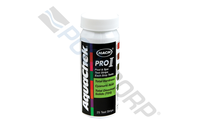 Hach 512084 AquaChek(R) Pro II 4-In-1 Test Strip; Cyanuric Acid/Total Dissolved Solids/High and Low Range Hardness Testing; 25 Strips/Bottle; 6 Bottles/Case
